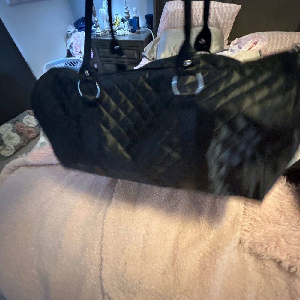 DSW black satin duffel bag. - Picture 14 of 16